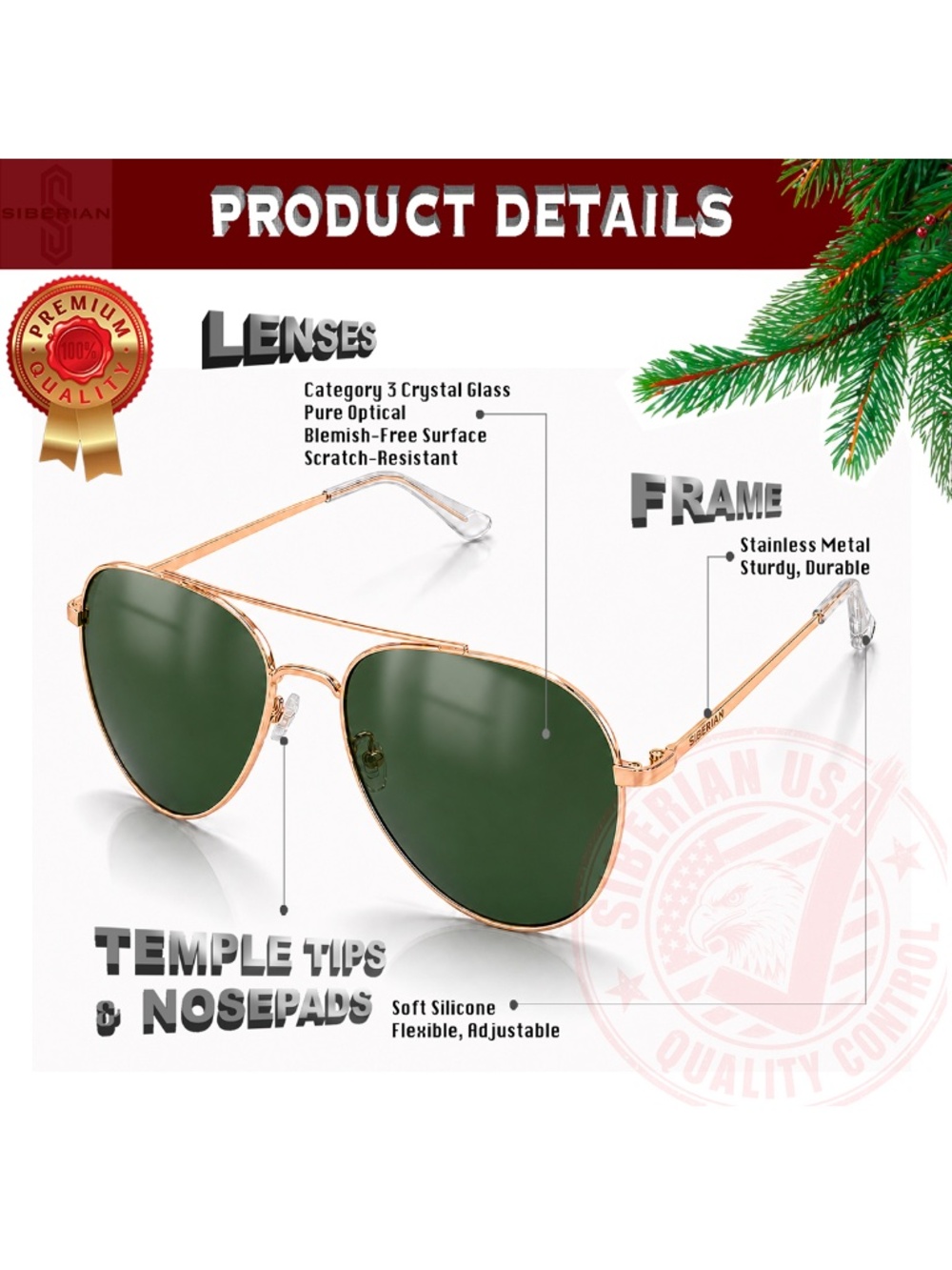 Genuine Glass GREEN Classic Lenses/GOLD Frame Premium Aviator Pilot Sunglasses - Picture 3 of 15
